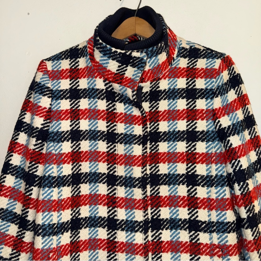 Banana Republic Italian Plaid Stadium Jacket Wool Blend Pea Coat Preppy Sz Small - Picture 2 of 9